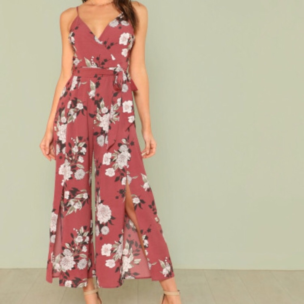 Slit Floral Print Cami Jumpsuit